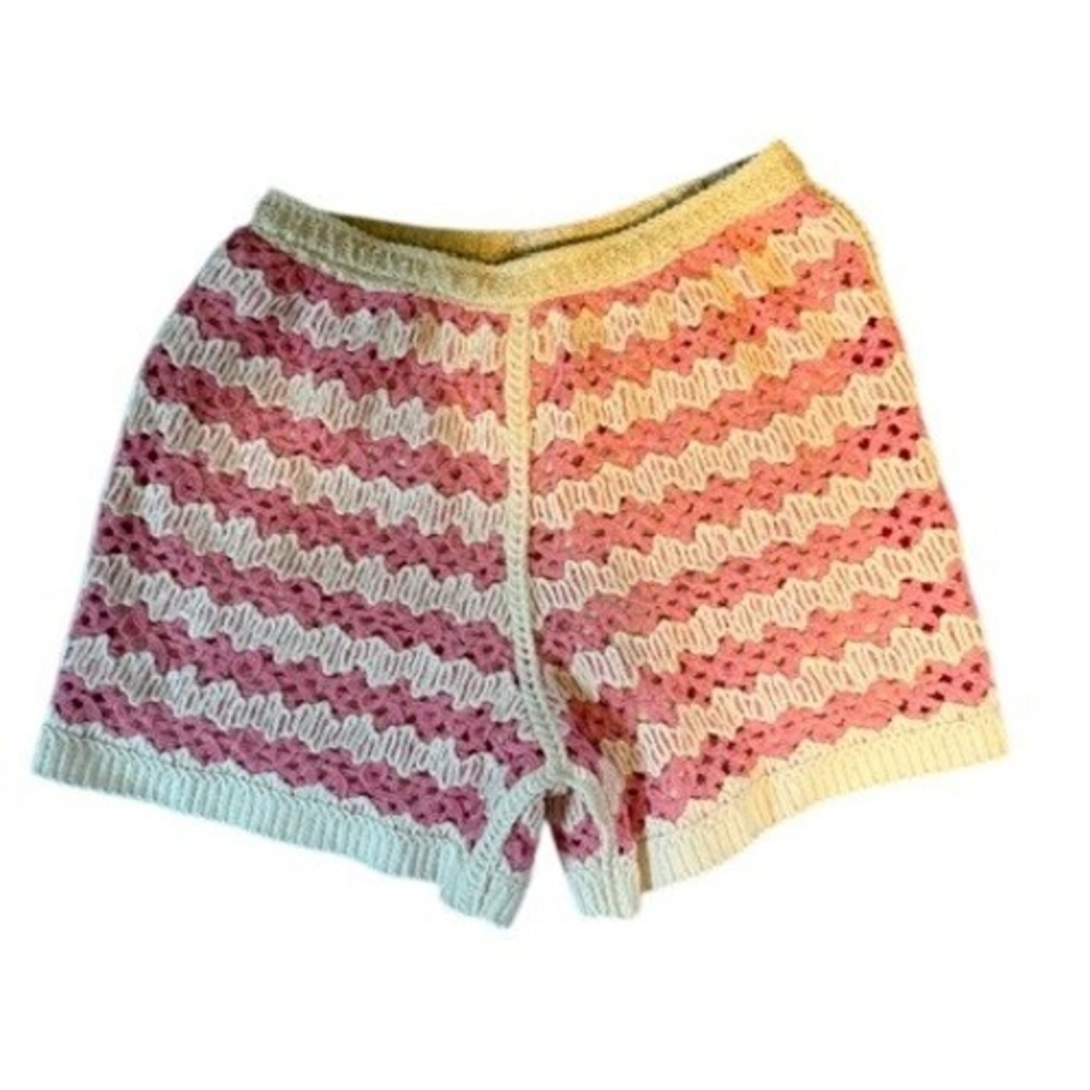 Solitaire Crochet Shorts Womens S Pink New Stripe Boho Knit 24-1081A